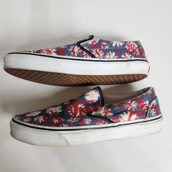 Vans Classic Slip-on Crew Graffiti Floral Red Blue Canvas Shoes Women's Size 10 - Picture 8 of 13